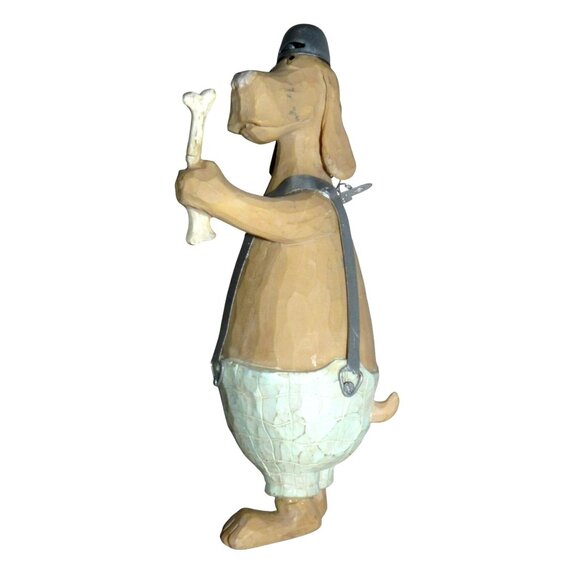 Carved Wood Look Dog Figurine In Overalls Bone Metal Butterfly Hat & Straps Vtg - Picture 2 of 7